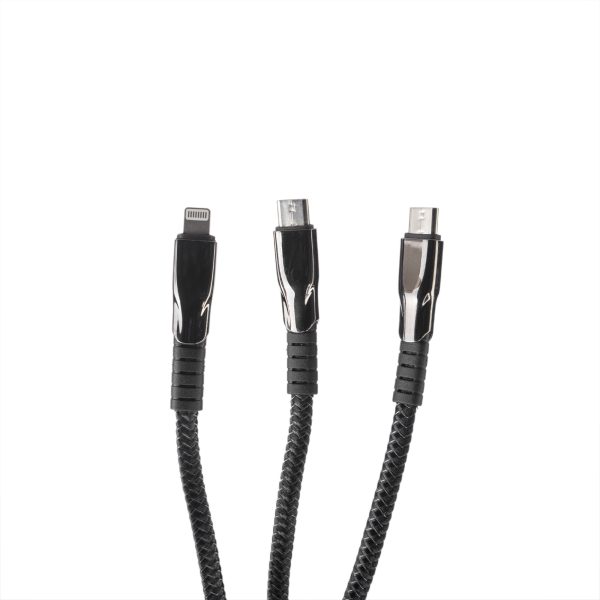 کابل شارژ ۳ در ۱ JBQ | USB به لایتنینگ، USB-C و میکرو USB | طراحی بافته شده مقاوم ۱.۵ متری DT-U33 (C-C-L)