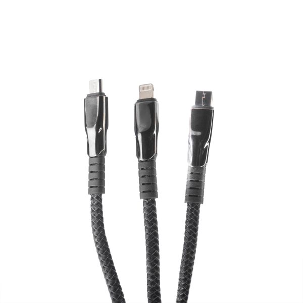 کابل انتقال داده و شارژ 3 در 1 JBQ | USB به Lightning، USB-C و Micro-USB | طراحی بافته شده مقاوم 1.5 متری DT-U33 (C-L-M)