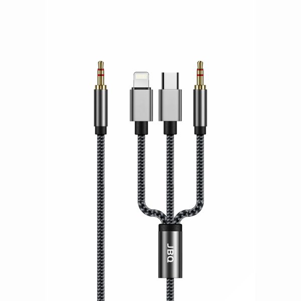 کابل صوتی دیجیتال JBQ 3-in-1 | لایتنینگ، تایپ-سی و جک 3.5 میلی‌متر | طراحی نایلونی بافته شده 1.2 متری AX-31