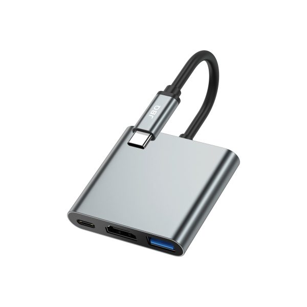 آداپتور 3 در 1 JBQ USB Type-C به HDMI 4K + پورت USB 3.0 استاندارد + شارژ PD 100 وات با تراشه تبدیل داخلی HDT-31